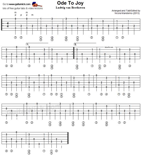 Ode To Joy - Fingerpicking guitar tablature 1 Ode To Joy, Lyrics And Chords, Rock Guitar, Guitar ...