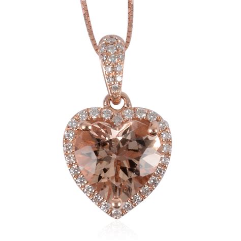 18K Rose Gold ILIANA AAA Premium Morganite Diamond Valentine Heart Pendant Necklace Jewelry ...