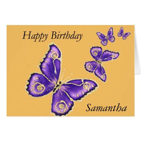 Samantha, Happy Birthday purple butterfly card | Zazzle