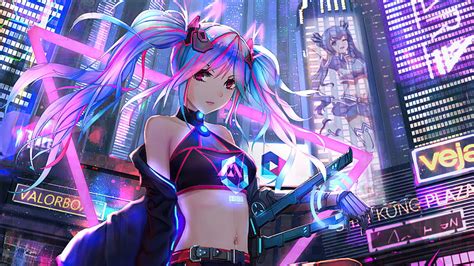 Anime Cyber Girl Neon City, artist, artwork, anime, cyberpunk, neon, artist, HD wallpaper | Peakpx