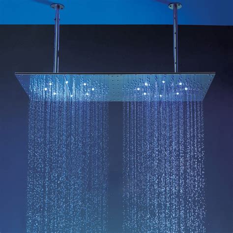 Super Luxury LED Dual Rain Shower Head Ceiling Mount Shower Brushed ...