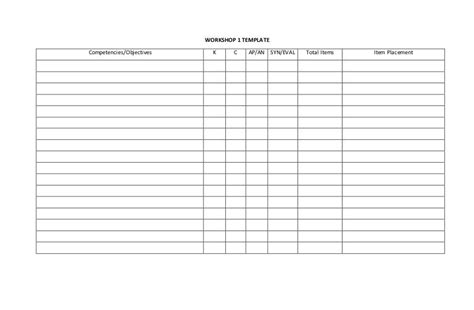 Table of Specification template