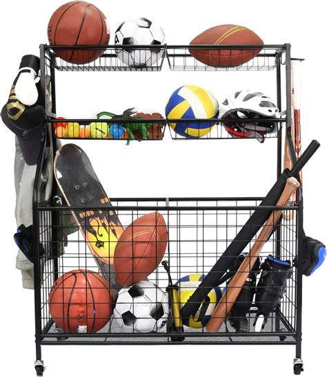 Kinghouse Sports Equipment Organizer for Kids, Ball Storage Rack ...