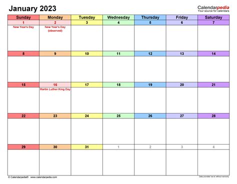 January 2023 Calendar Editable Word - Customize and Print