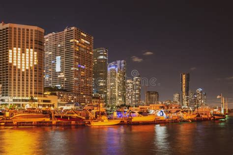 Florida Miami Skyline City. Skyscrapers at the Night. USA. Stock Image - Image of ocean, city ...