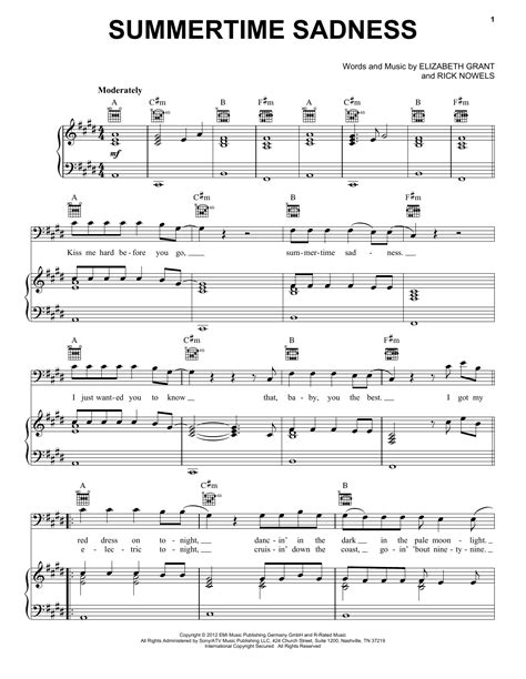 Lana Del Rey "Summertime Sadness" Sheet Music Notes | Download ...