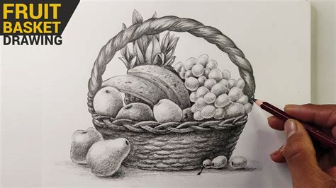 Fruit Basket Drawing Easy with Pencil Shading | Pencil Sketch Drawing ...