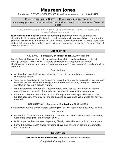 Bank Teller Resume | Monster.com