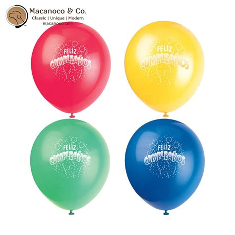 Unique 12" Latex Feliz Cumpleanos Balloons, 8ct - Macanoco and Co.