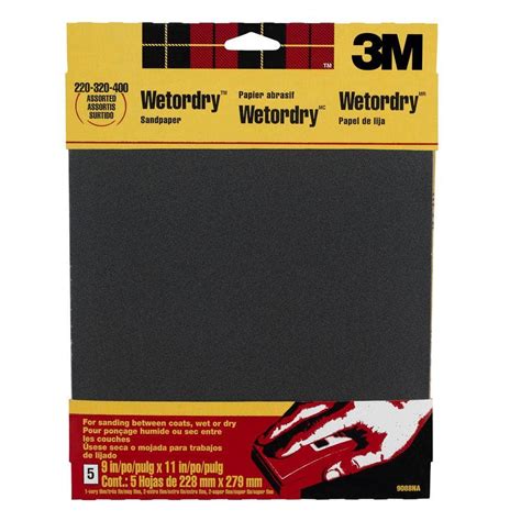 3M 9 in. x 11 in. 220, 320, 400-Grit Fine, Extra Fine, and Super Fine Silicon Carbide Sandpaper ...