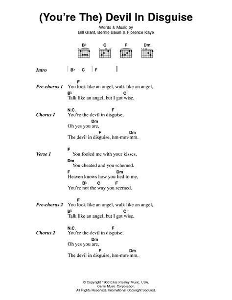 (You're The) Devil In Disguise by Elvis Presley - Guitar Chords/Lyrics ...