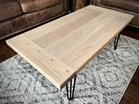 White Oak Coffee Table With Breadboard Ends and Hairpin Legs local ...