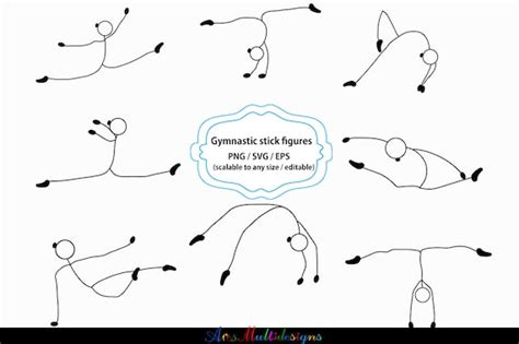 Gymnastics stick figure svg / stick figure clipart and silhouette / Gymnastics printable vector ...