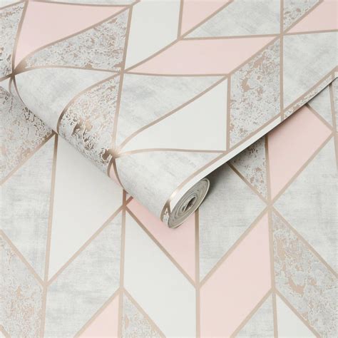 Milan Rose Gold & Blush Pink Geometric Wallpaper 106532