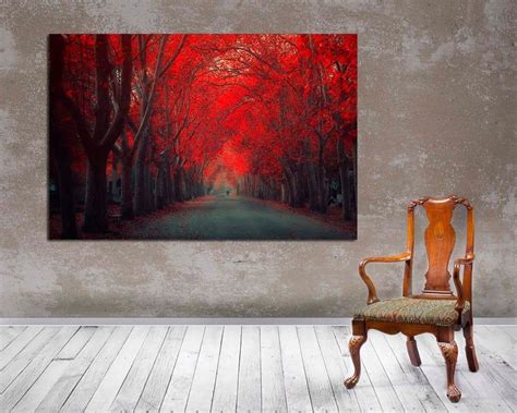 Oil Paint Effect, Red Tree, Red Leaves, Forest Art, Star Art, Canvas ...