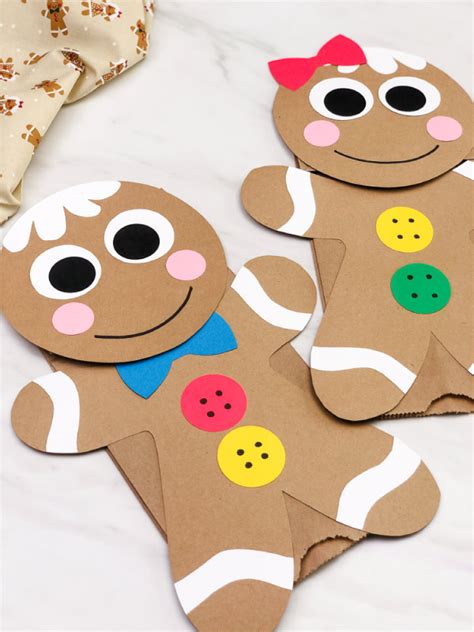 Gingerbread Man Paper Bag Puppet Craft [Free Template]