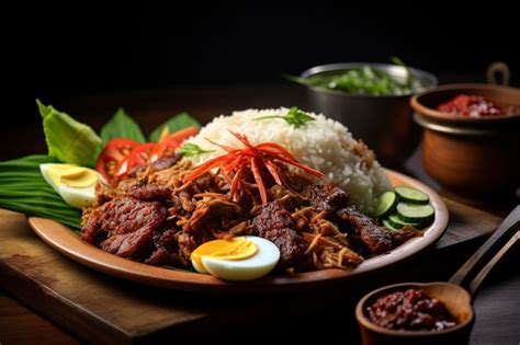 Premium AI Image | Spicy and flavorful nasi padang with beef background