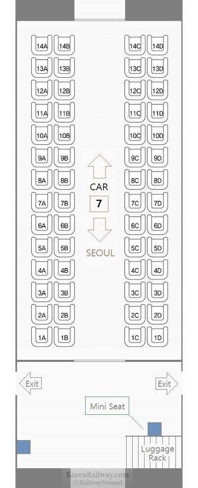 Seat map of KTX-Sancheon, a high-speed train in South Korea (Type B) – 한국철도