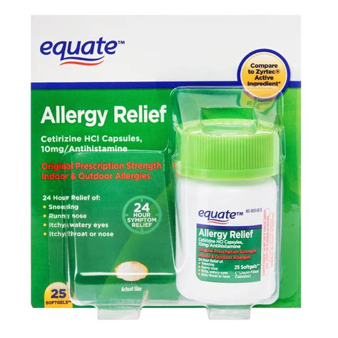 Equate All-Day Allergy Relief Cetirizine Softgels, 10 mg Antihistamine, 25 Count - Walmart.com