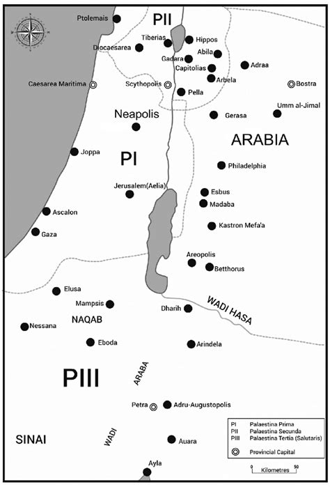 Map of Palestine Jordan during the Byzantine period (drawing by A. Al ...