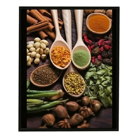 Nawypu Framed Kitchen Canvas Wall Art Decor Colorful Spice in Spoon Poster Pictures Vintage ...