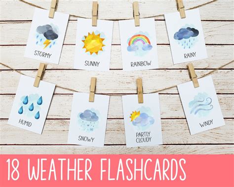 Weather Flashcards Preschool Printables Montessori Cards - Etsy