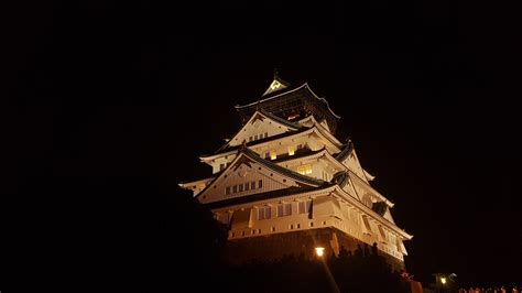 Free Images : light, evening, construction, tower, darkness, japan, night view, osaka castle ...