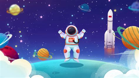 Cartoon Cosmic Astronaut Background Video AE Template Video AEP ...