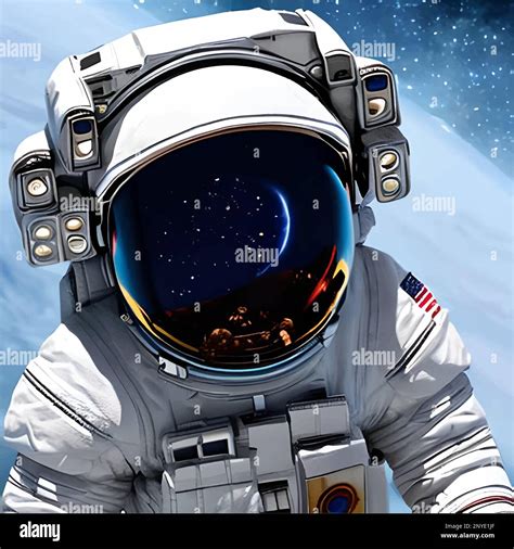 American astronaut figure in the open space vector illustration. Space helmet with the ...