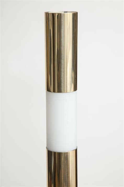 Modernist Brass and Etched Glass Cylinder Floor Lamp For Sale at 1stDibs