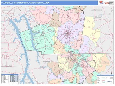 Clarksville, TN Metro Area Wall Map Color Cast Style by MarketMAPS ...