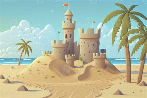 Cartoon style sand castle on the beach, created with generative AI 26853252 Stock Photo at Vecteezy