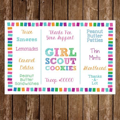 Girl Scouts Cookie Poster Sign Printable Scouting 20 x