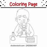 Coloring Page Young Boy Using Microscope Stock Vector Royalty Free  sketch template