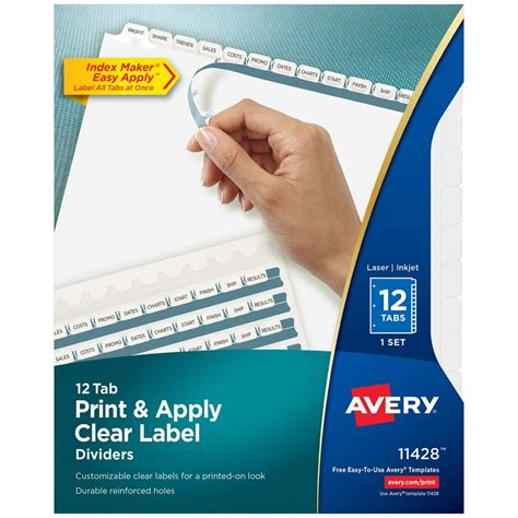 Avery Print & Apply Clear Label Dividers, Index Maker Easy Apply Printable Label Strip, 12 White ...