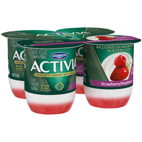 Dannon Activia Fruit Fusion Lowfat Yogurt, Strawberry/Raspberry, 4 Ounce (Pack of 4) Lowfat ...