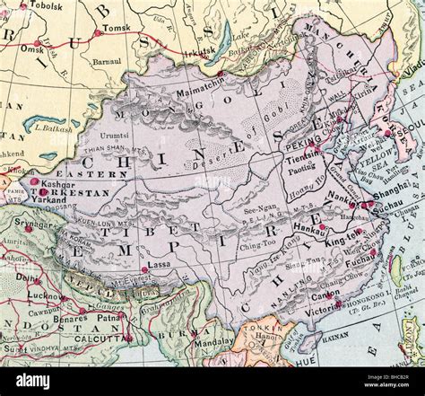 Original old map of China Empire from 1903 geography textbook Stock ...