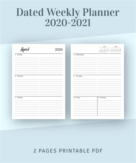 the printable dated weekly planner with two pages