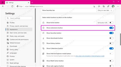 How to add or remove Extensions Button in Microsoft Edge