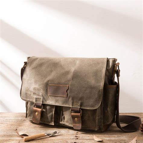 Waxed Canvas Messenger Bags for men Vintage Shoulder Bag for men