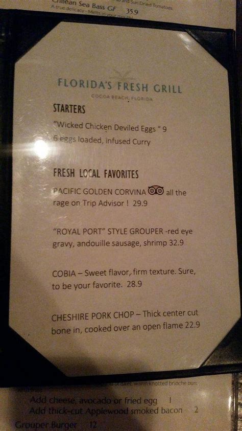 Menu at Florida's Fresh Grill pub & bar, Cocoa Beach