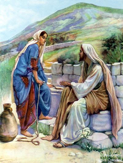 John 4 Bible Pictures: Jesus and Samaritan woman at the well