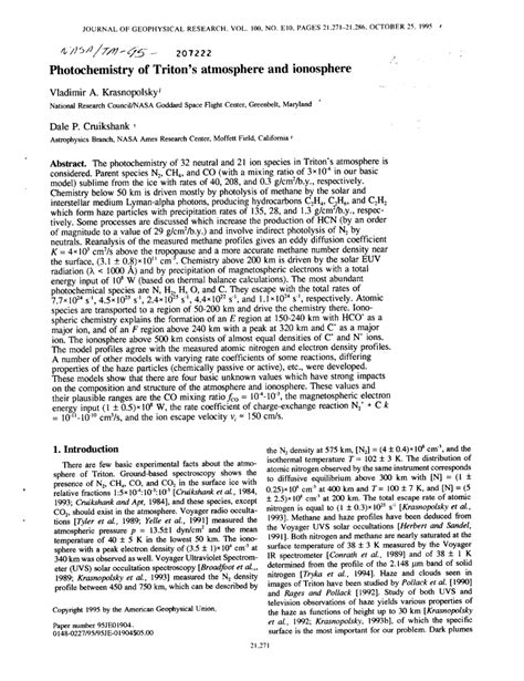 (PDF) Photochemistry of Triton's atmosphere and ionosphere