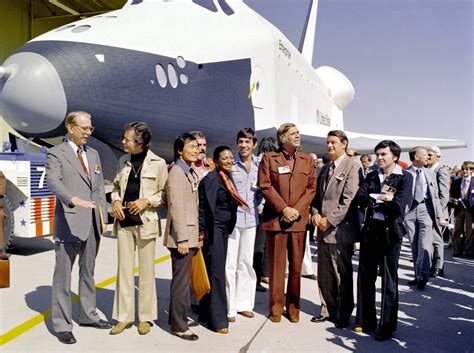 Crew of the Starship Enterprise next to NASA's Enterprise in 1976 : r/pics