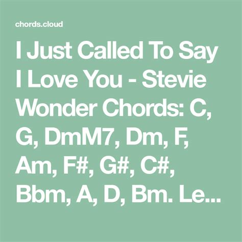 I Just Called To Say I Love You - Stevie Wonder Chords: C, G, DmM7, Dm ...