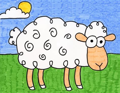 Easy How to Draw a Cartoon Sheep Tutorial and Cartoon Sheep Coloring Page | Cartoon drawing for ...