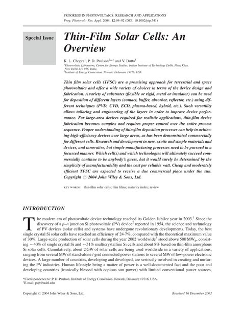 (PDF) Thin-Film Solar Cells: An Overview