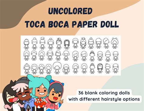 Color Toca Boca Paper Doll With Different Hairstyles / - Etsy