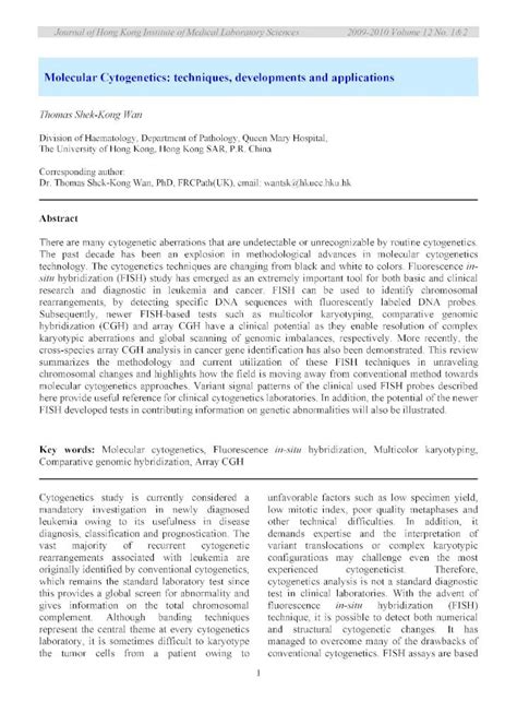 (PDF) Molecular Cytogenetics: techniques, developments and applications - DOKUMEN.TIPS