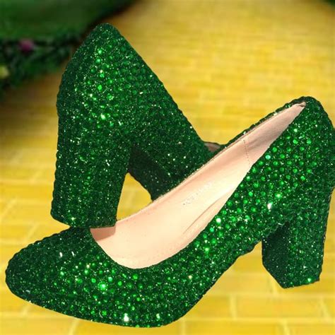 Emerald Green Shoes Block Heel Crystal Pumps Wedding Bridal - Etsy